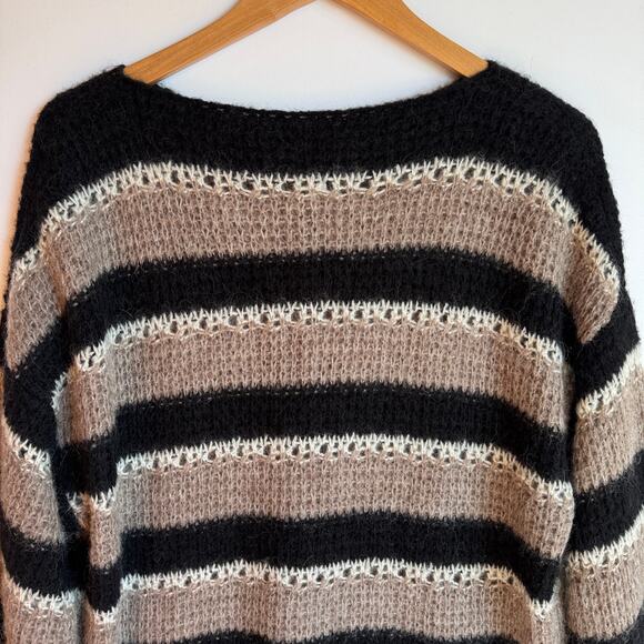 Part Two Copenhagen Neutral Stripe Open Stitch Boatneck Sweater Large Scandi - Picture 7 of 13